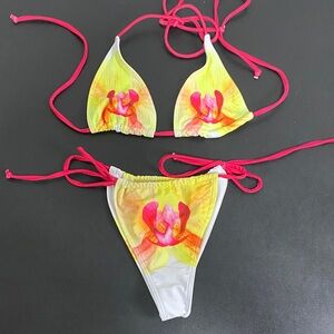 Two Piece Women’s Floral Bikini Bathing Suit Swimsuit with Cover Up Mesh Skirt